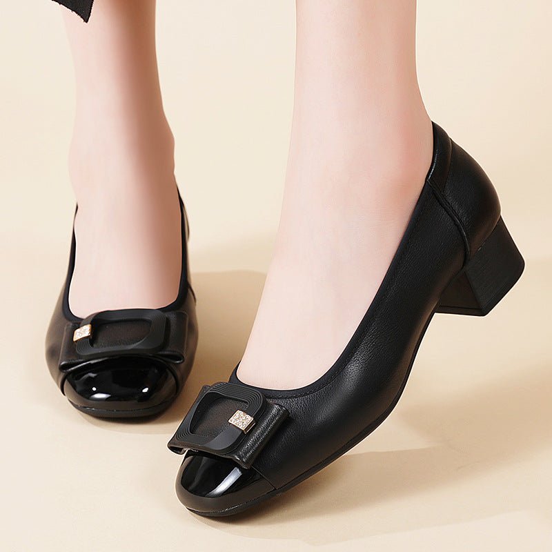 Escarpins femme cuirs pleine fleurs nœud carré talons bas slip-on élégants 35-41 - IVOIRART.COM