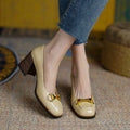 Escarpins Femme Rétro Bout Carré Style Français Talon Large Très Haut en Cuir Véritable - IVOIRART.COM