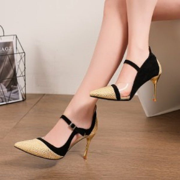 Escarpins Femme Talons Aiguilles en Rotin et Daim Bout Pointu, Bride Cheville, Découpe Transparente, Élégants Talons d'Été pour Soirées - IVOIRART.COM