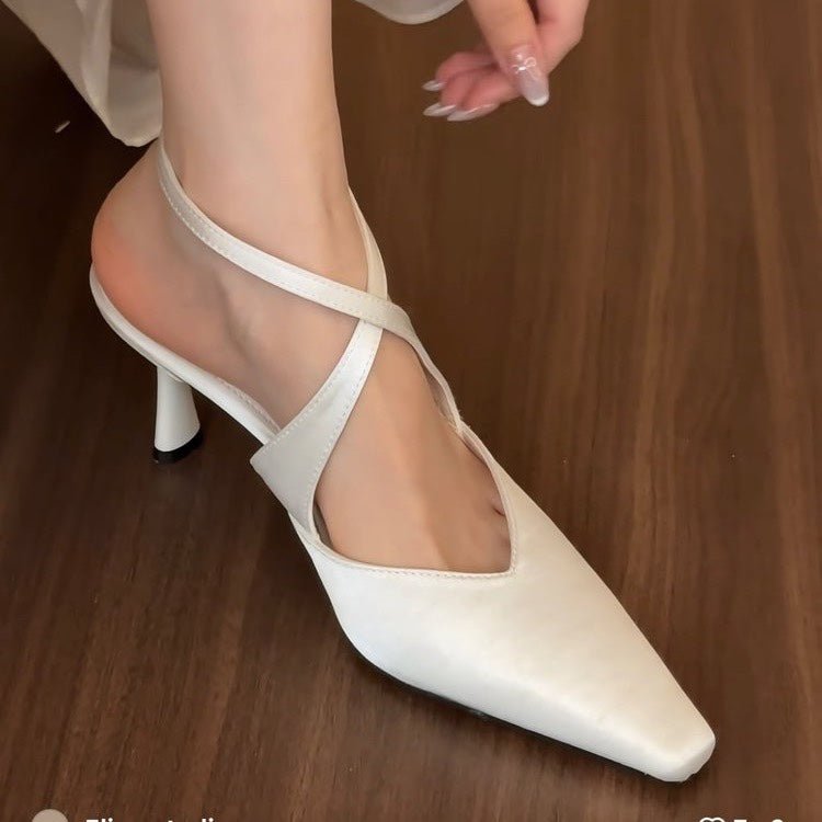 Escarpins femmes satin luxe, talon aiguille, bout pointu, bride croisée fermées PU - IVOIRART.COM