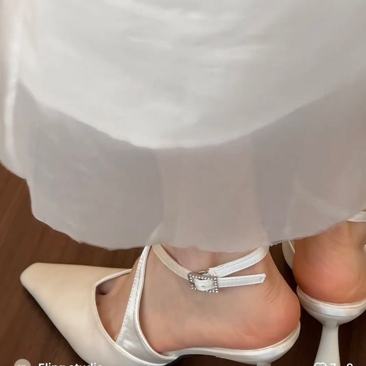 Escarpins femmes satin luxe, talon aiguille, bout pointu, bride croisée fermées PU - IVOIRART.COM