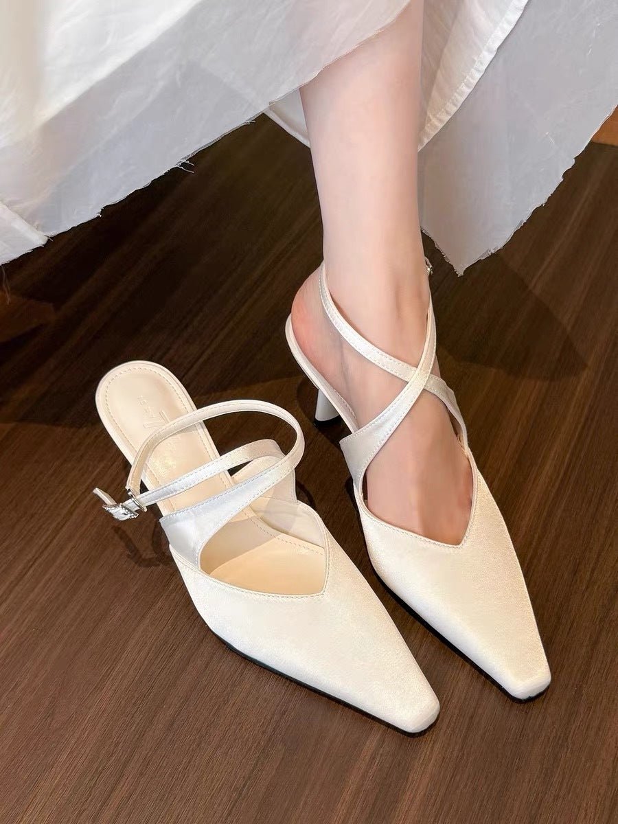 Escarpins femmes satin luxe, talon aiguille, bout pointu, bride croisée fermées PU - IVOIRART.COM