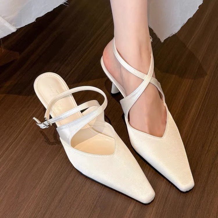Escarpins femmes satin luxe, talon aiguille, bout pointu, bride croisée fermées PU - IVOIRART.COM
