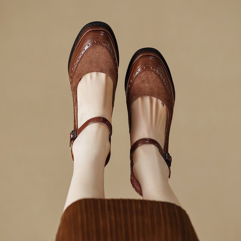 Escarpins Hauts en Cuir Femme Style Rétro Français avec Talons Épais - IVOIRART.COM