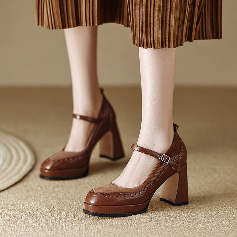 Escarpins Hauts en Cuir Femme Style Rétro Français avec Talons Épais - IVOIRART.COM