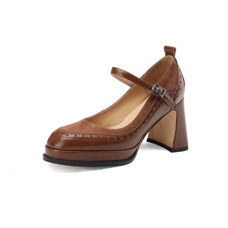 Escarpins Hauts en Cuir Femme Style Rétro Français avec Talons Épais - IVOIRART.COM