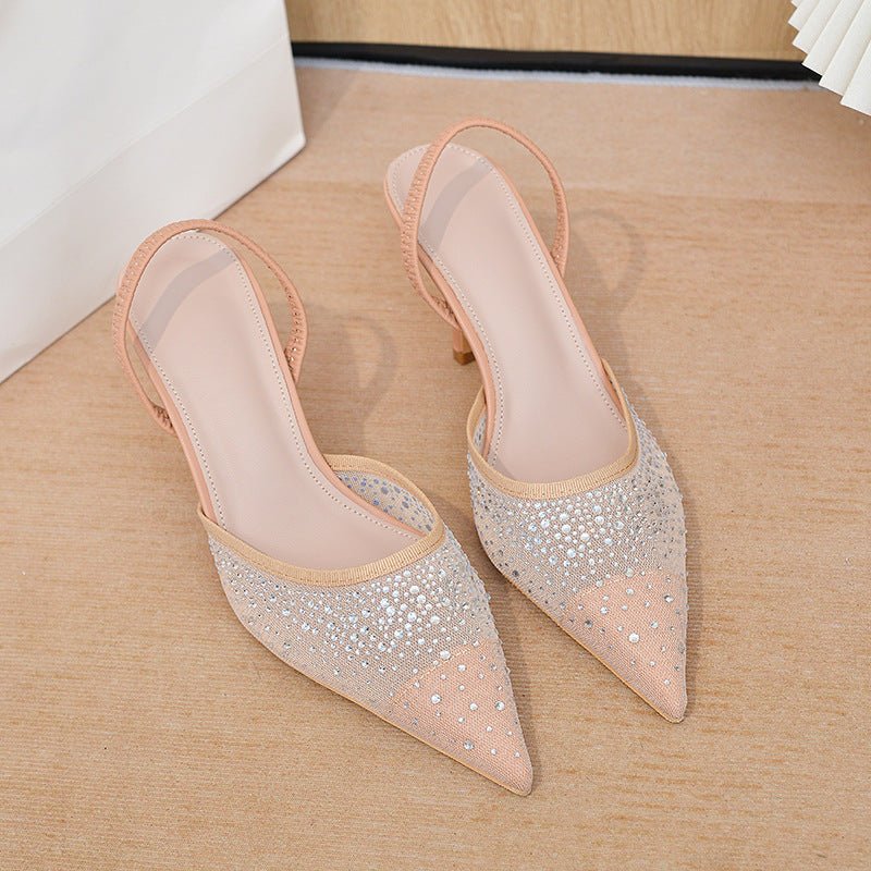 Escarpins polyvalents pour femmes, à talons mi-hauts en mesh brillant et pointus - IVOIRART.COM
