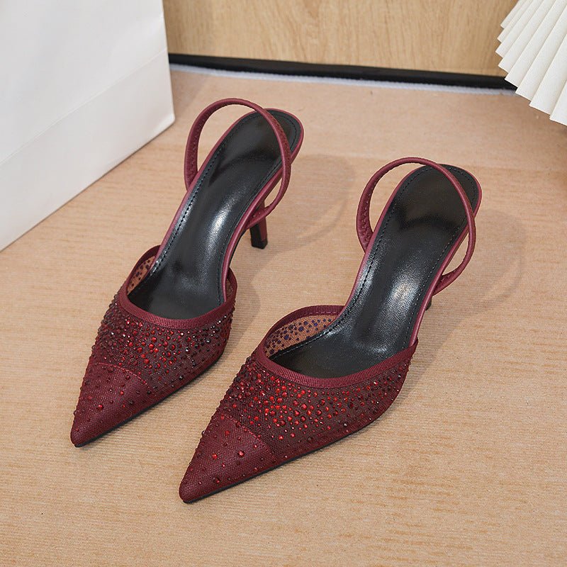 Escarpins polyvalents pour femmes, à talons mi-hauts en mesh brillant et pointus - IVOIRART.COM
