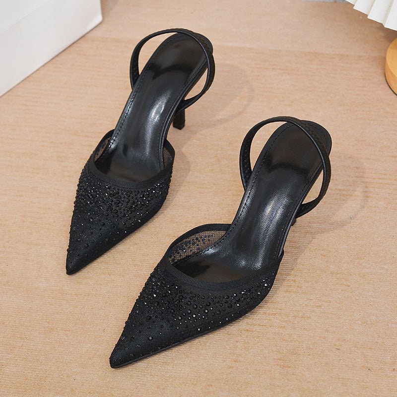 Escarpins polyvalents pour femmes, à talons mi-hauts en mesh brillant et pointus - IVOIRART.COM