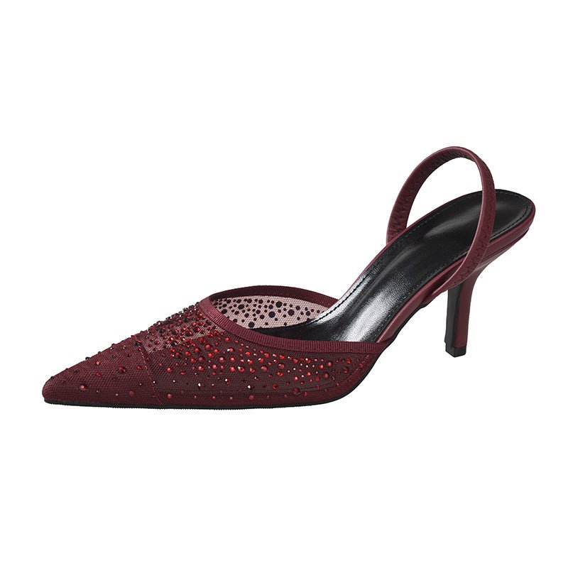 Escarpins polyvalents pour femmes, à talons mi-hauts en mesh brillant et pointus - IVOIRART.COM