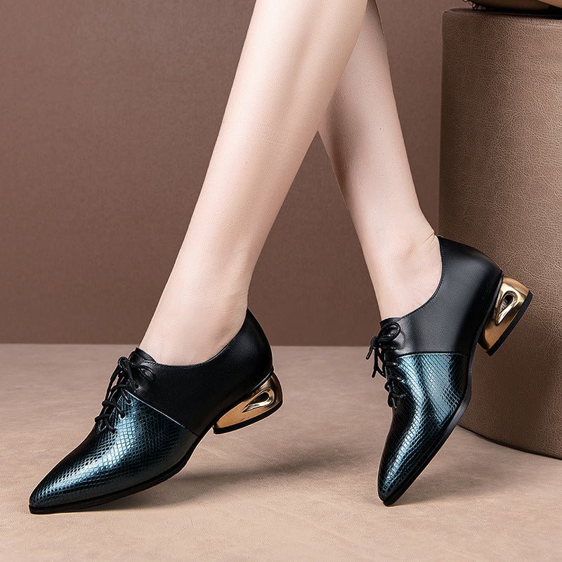 Escarpins pour femme grande taille à talon épais, bout profond, élégants en cuir - IVOIRART.COM