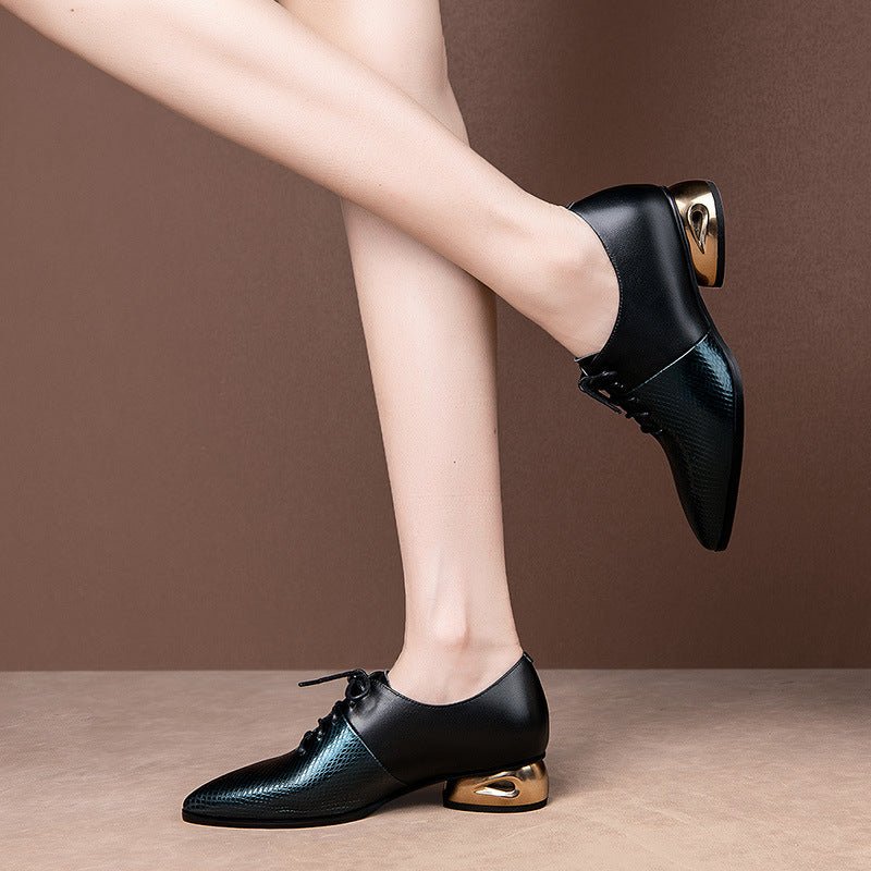 Escarpins pour femme grande taille à talon épais, bout profond, élégants en cuir - IVOIRART.COM