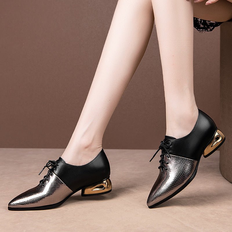 Escarpins pour femme grande taille à talon épais, bout profond, élégants en cuir - IVOIRART.COM
