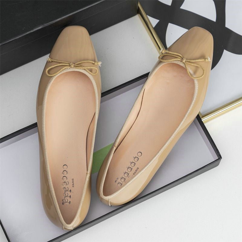 Escarpins Vintage à Bout Carré en Cuir Verni Style Français, Talon Bas - IVOIRART.COM