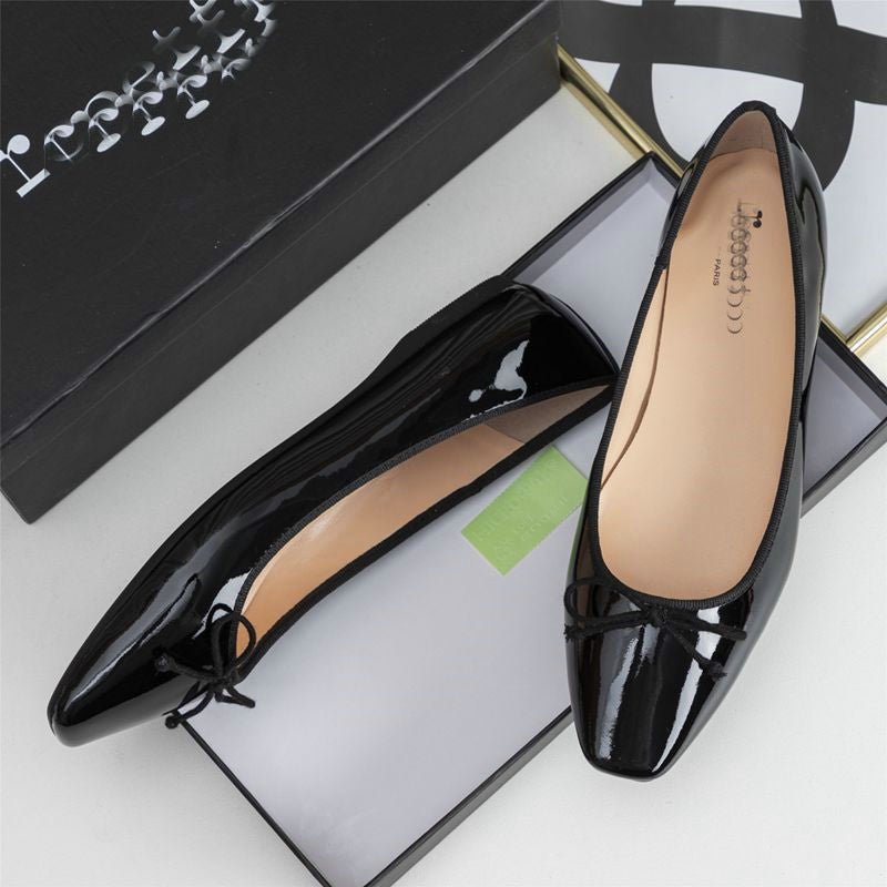 Escarpins Vintage à Bout Carré en Cuir Verni Style Français, Talon Bas - IVOIRART.COM