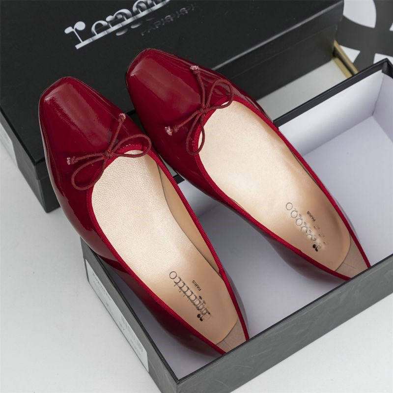Escarpins Vintage à Bout Carré en Cuir Verni Style Français, Talon Bas - IVOIRART.COM