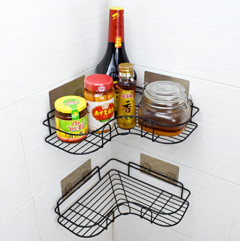Étagère d'angle murale sans perçage pour salle de bain et cuisine, support tripode domestique - IVOIRART.COM
