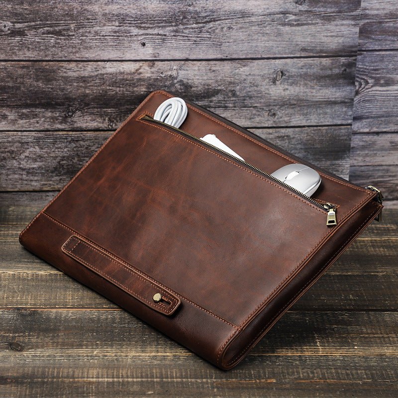 Étui Protecteur en Cuir Crazy Horse avec Fermeture Éclair pour Ordinateur Portable - IVOIRART.COM