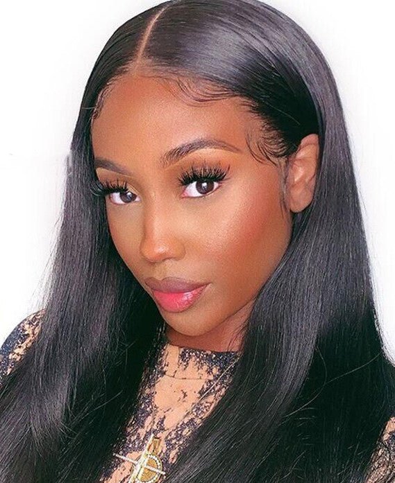 European And American Front Lace Wig Mid-Point Black Long Straight Hair - IVOIRART.COM
