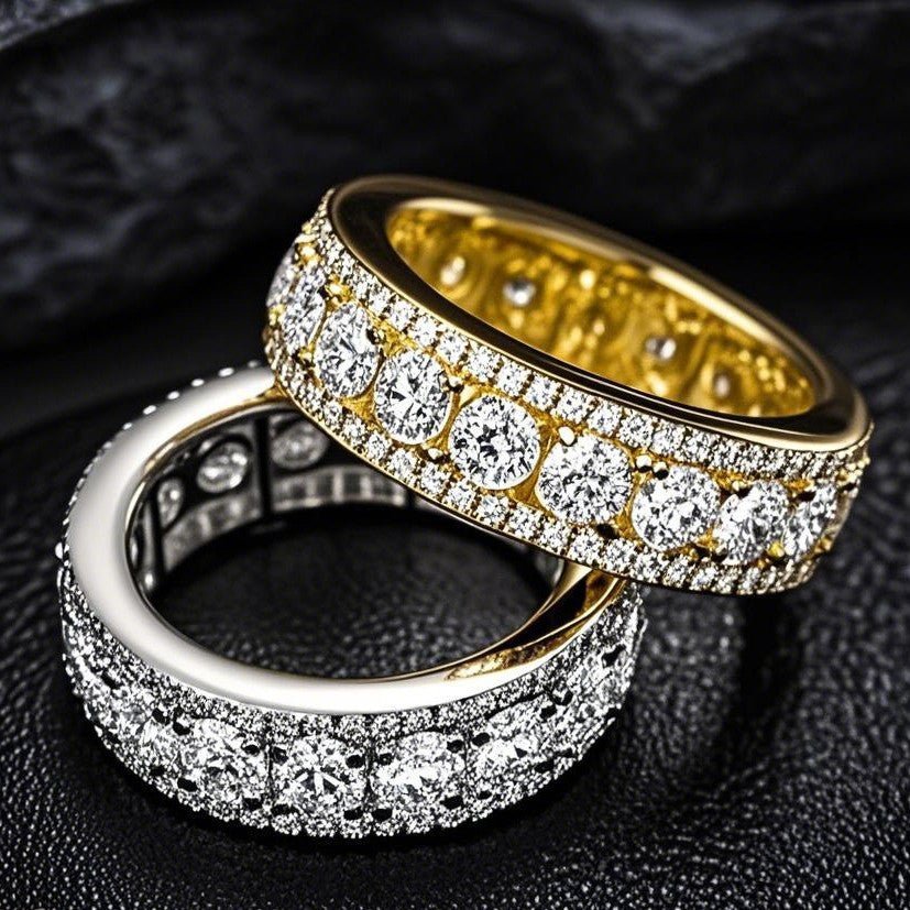 European And American-style Hip-hop Micro-paved Three-row Faux Spinning Ring - IVOIRART.COM