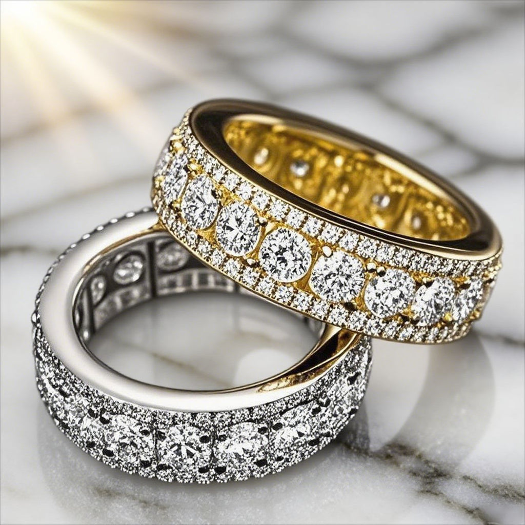 European And American-style Hip-hop Micro-paved Three-row Faux Spinning Ring - IVOIRART.COM