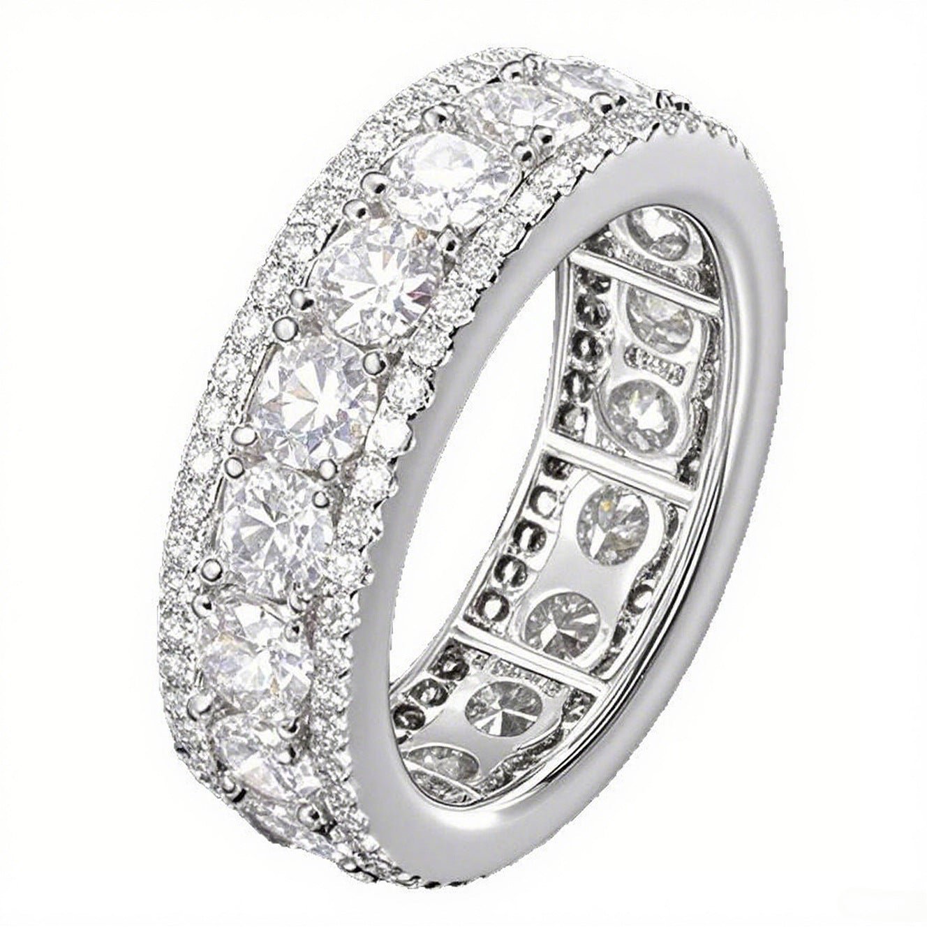 European And American-style Hip-hop Micro-paved Three-row Faux Spinning Ring - IVOIRART.COM