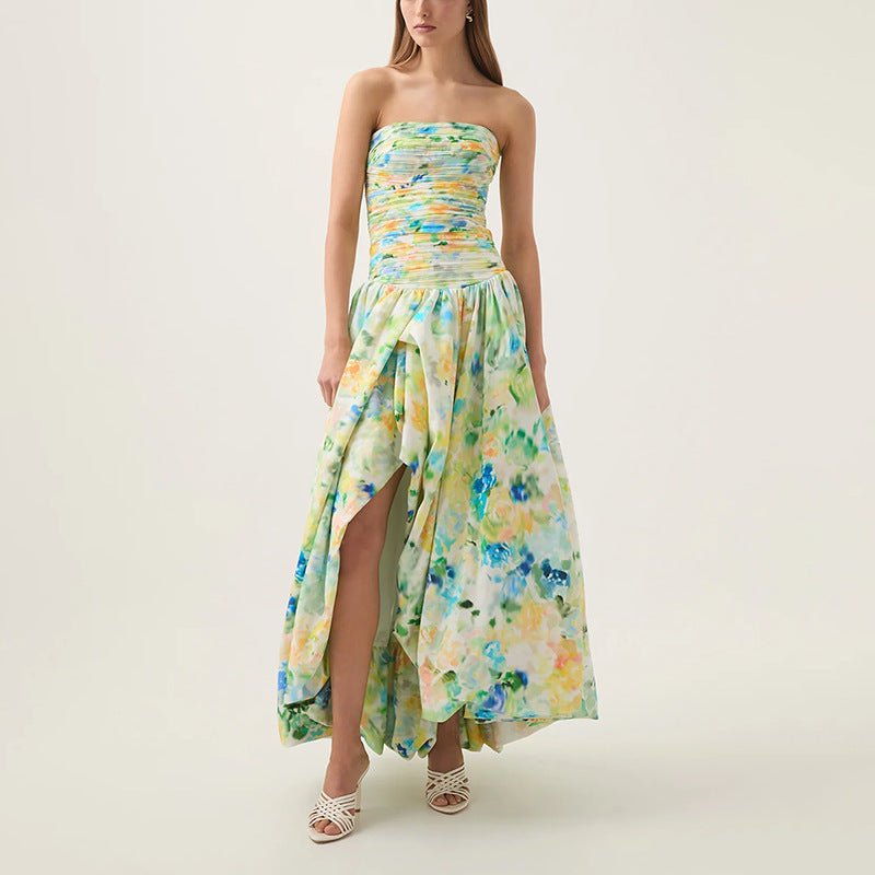 European And American Style Printed Tube Top Dress - IVOIRART.COM