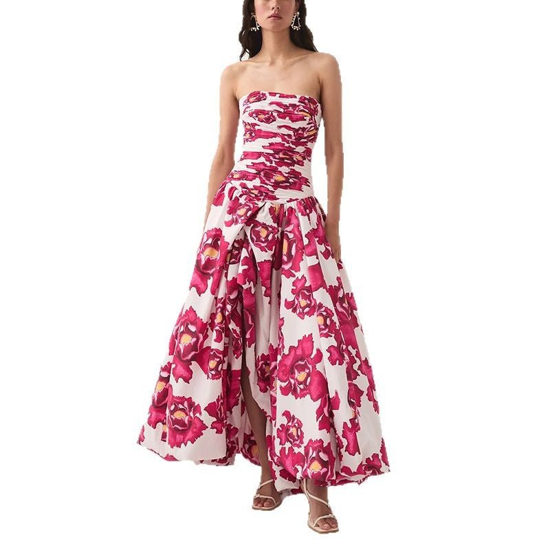 European And American Style Printed Tube Top Dress - IVOIRART.COM