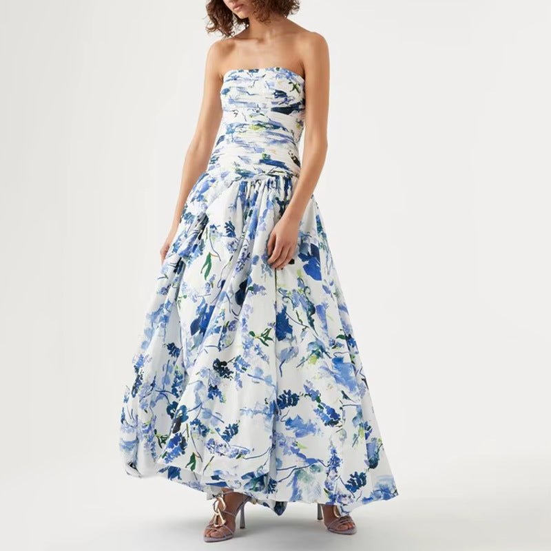 European And American Style Printed Tube Top Dress - IVOIRART.COM