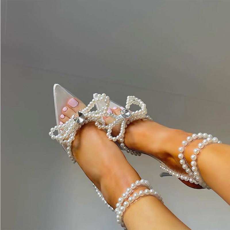 European And American Transparent Crystal Pearl Bow Head Sandals For Women - IVOIRART.COM