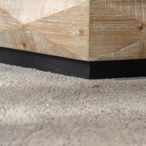 Table basse octogonale, table basse centrale rétro en bois de 96,5 cm (38 pouces) avec motif en relief tridimensionnel, table basse ronde rustique pour salon ou maison