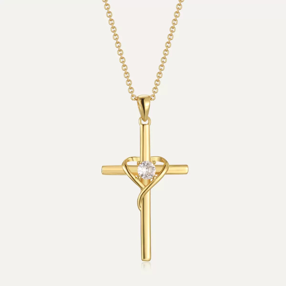 Collier Pendentif Croix en Diamants Forme Cœur pour Femmes - Pâques Élégant