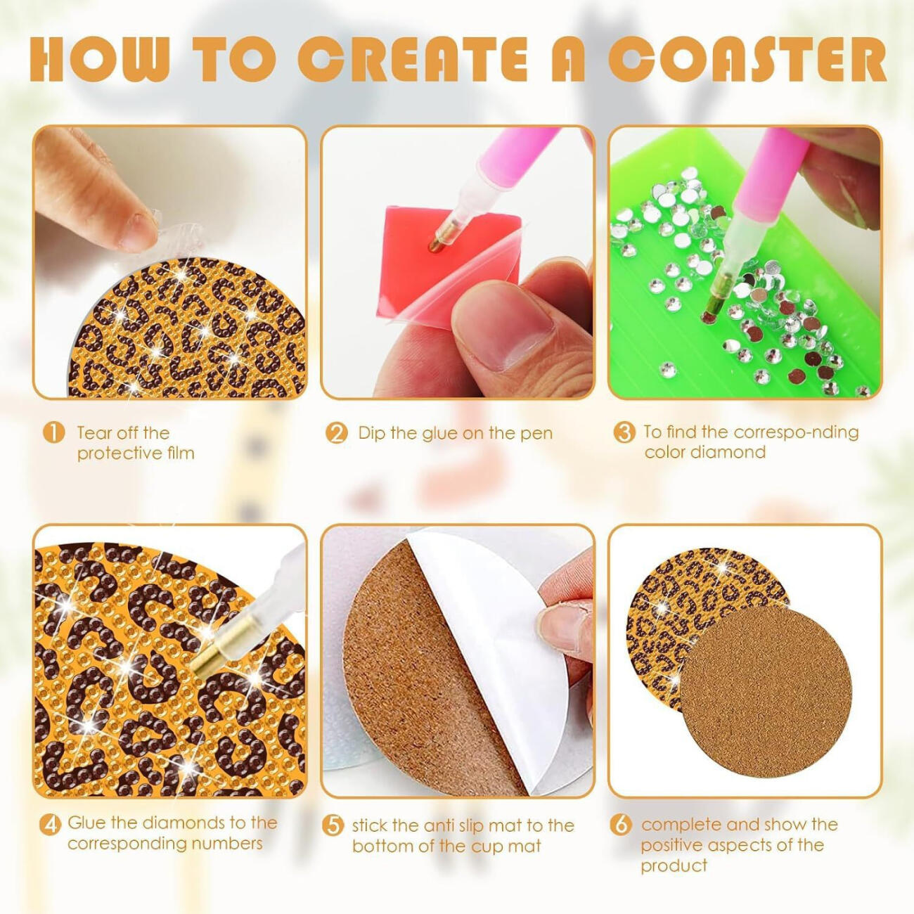 8Pcs Sous-verres en strass Art