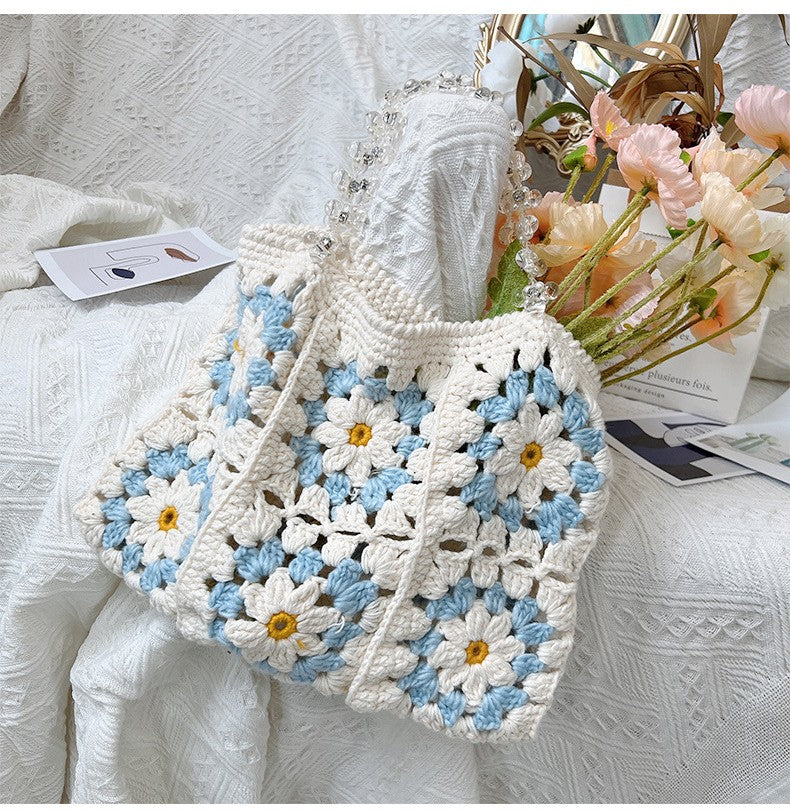 Crochet de Sac à Main Tissé Floral en Peluche