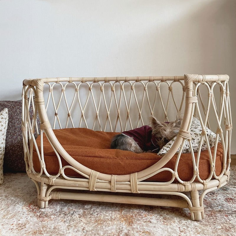 Canapé pour Animaux en Rotin Tissé à la Main, Lit Confortable pour Chiens