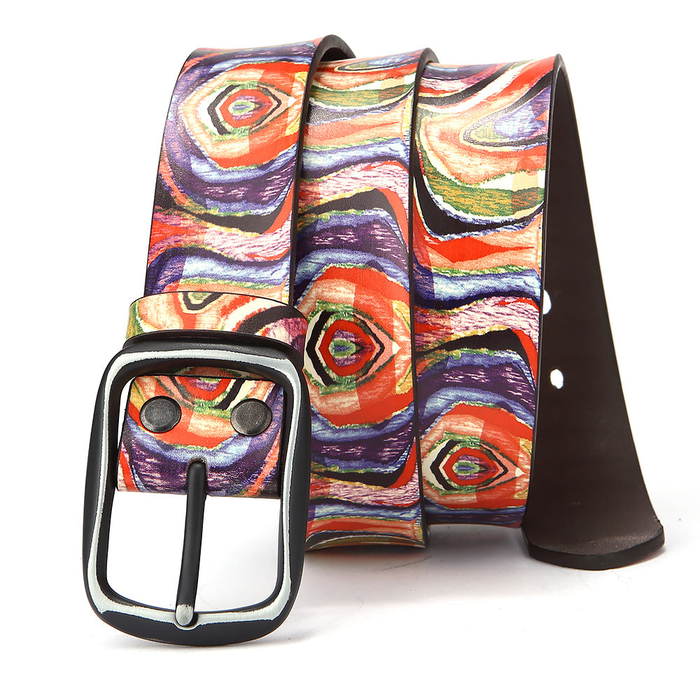 Ceinture décorative en cuir vachette imprimé arc-en-ciel graffiti