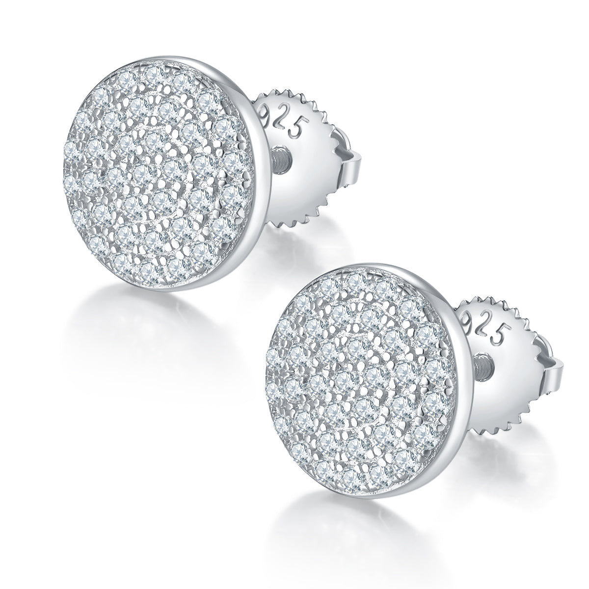 Boucles d'oreilles puces rondes en moissanite D couleur VVS1, argent sterling S925, 74 pierres, 10 mm Pavié, 1,6 g, fermeture à vis, hypoallergéniques, certificat GRA, boîte cadeau