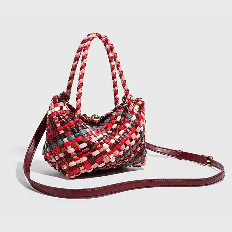Sac tressé artisanal coloré pour femme, mode décontractée, cuir synthétique PU