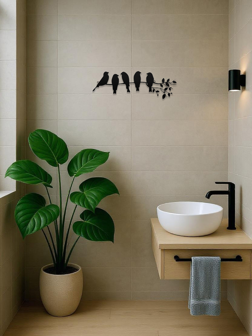 1PC Art Mural en Métal Oiseau, Ornement Mural, Sculpture Décor Mural avec Feuilles et Oiseaux