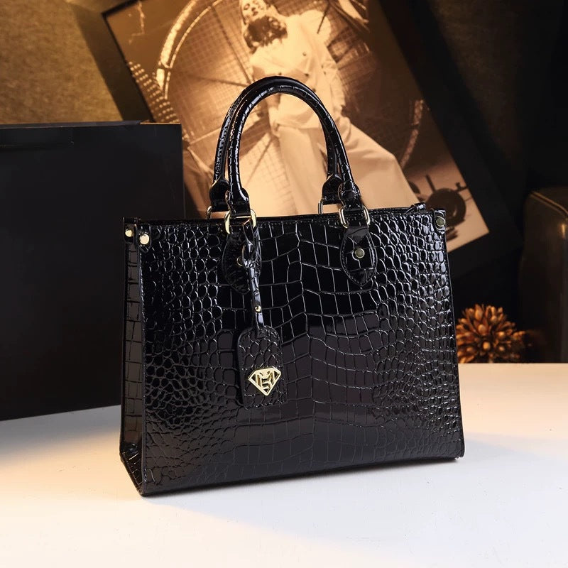 Sac bandoulière féminin tout-aller en cuir véritable avec motif crocodile à la mode