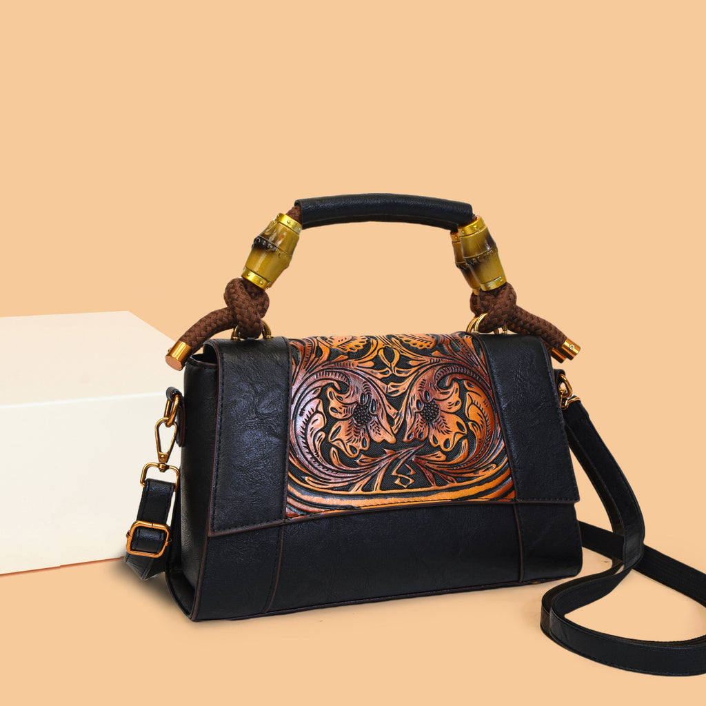 Sac à Main Ethnique Artistique Rétro en Bambou avec Sections et Patchwork