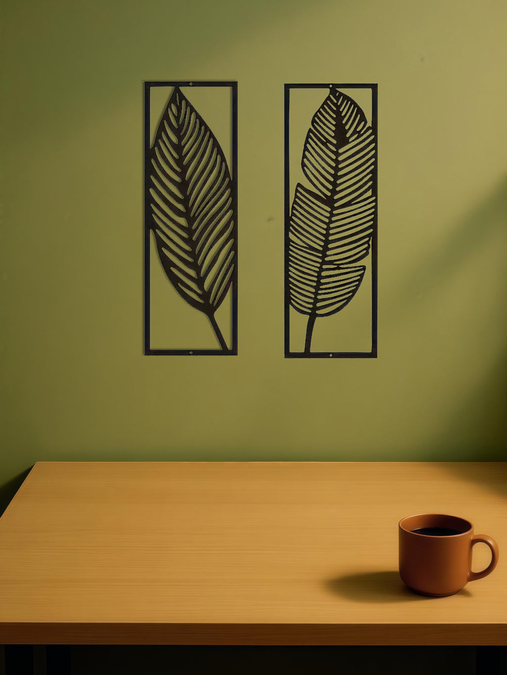 Lot de 2 décorations murales en fer à feuilles faites à la main - Décoration intérieure rustique inspirée par la nature