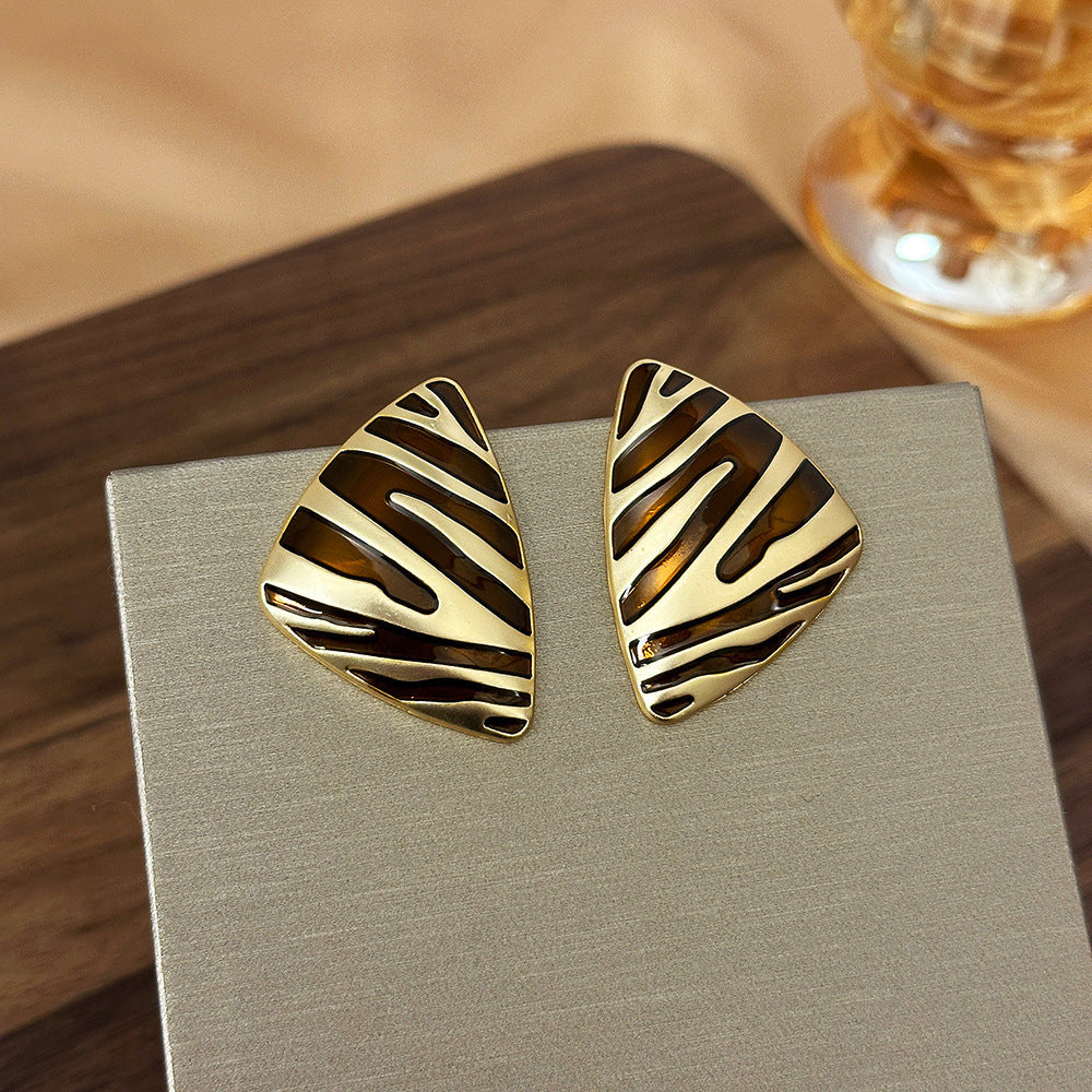 Boucles d'oreilles Vintage Triangle Huile Goutte Argent Aiguille Motif Zebra
