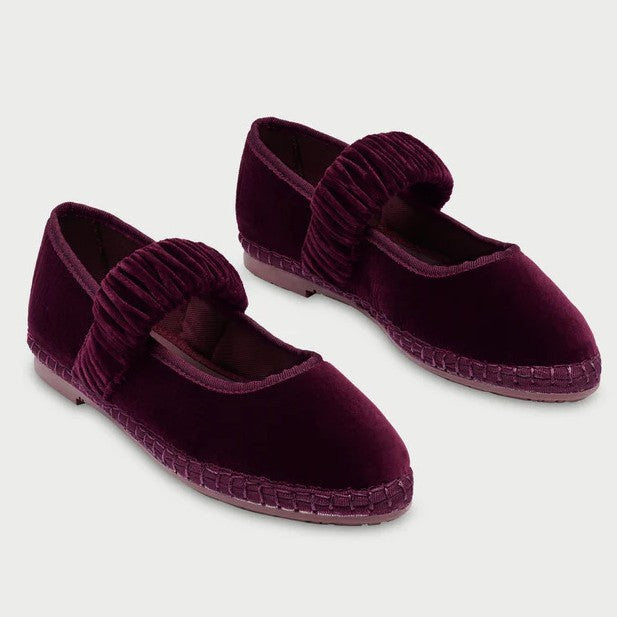 Ballerines en velours à bout pointu, sans lacets, avec élastique et plis