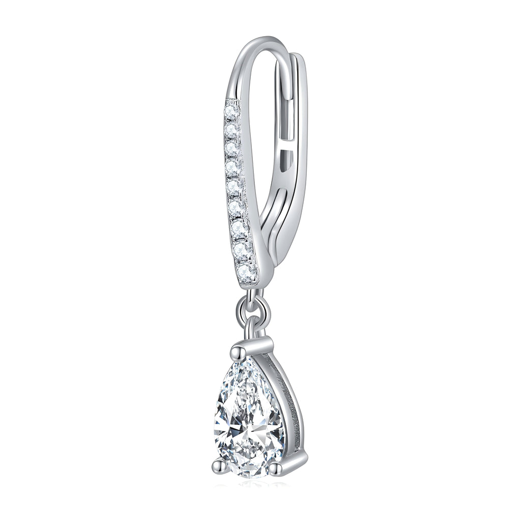 Boucles d’oreilles pendantes en argent sterling S925, Moissanite poire 5x8mm, créoles pavées, placage platine, certificat GRA, coffret cadeau