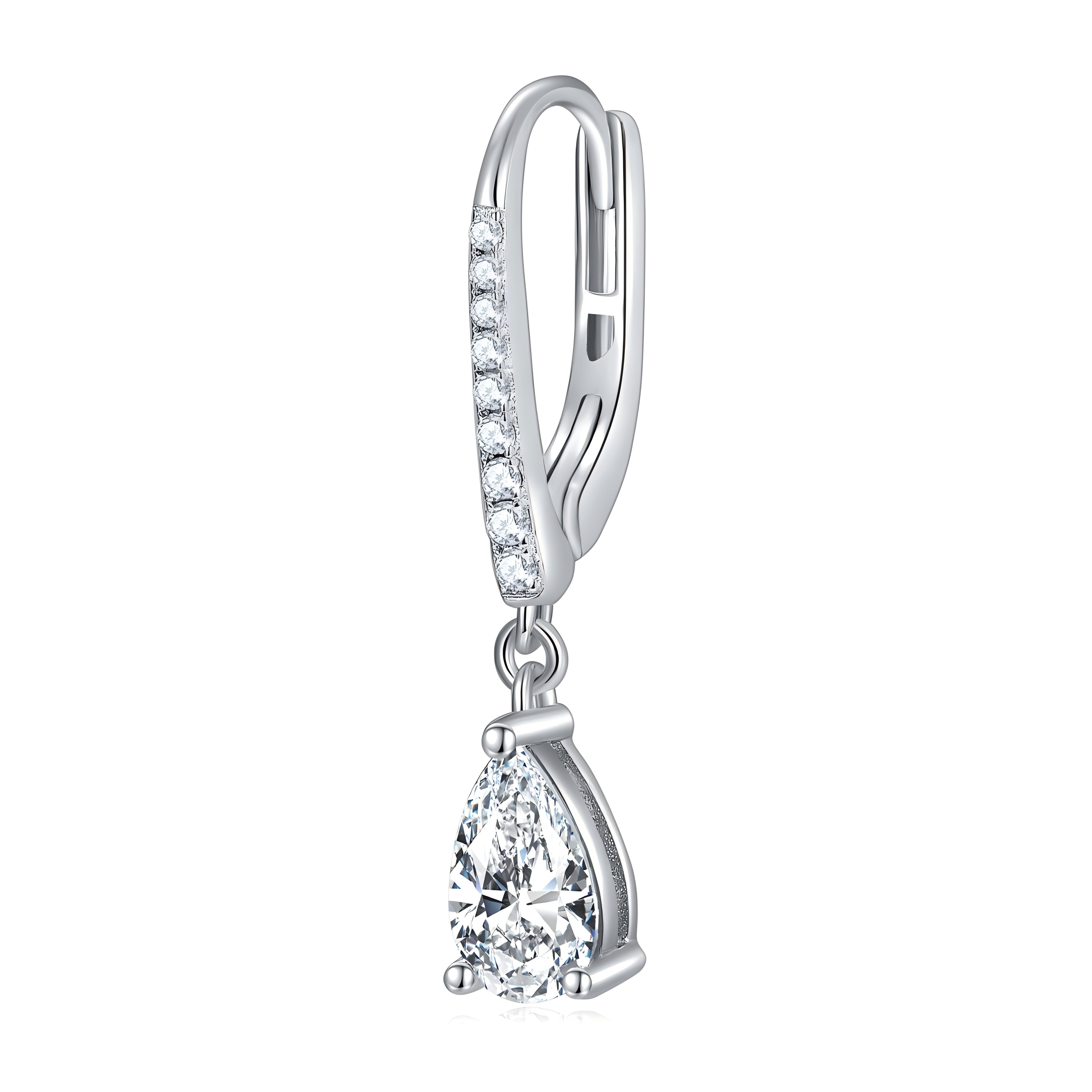 Boucles d’oreilles pendantes en argent sterling S925, Moissanite poire 5x8mm, créoles pavées, placage platine, certificat GRA, coffret cadeau