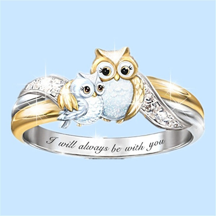 Bague femme mode en forme de hibou bicolore