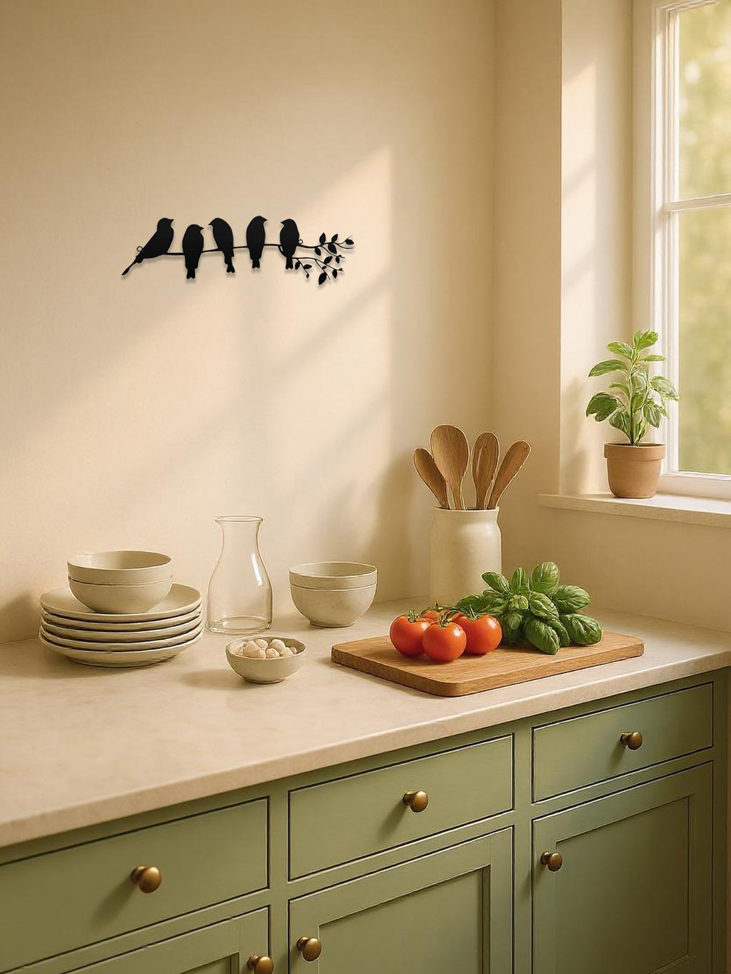 1PC Art Mural en Métal Oiseau, Ornement Mural, Sculpture Décor Mural avec Feuilles et Oiseaux