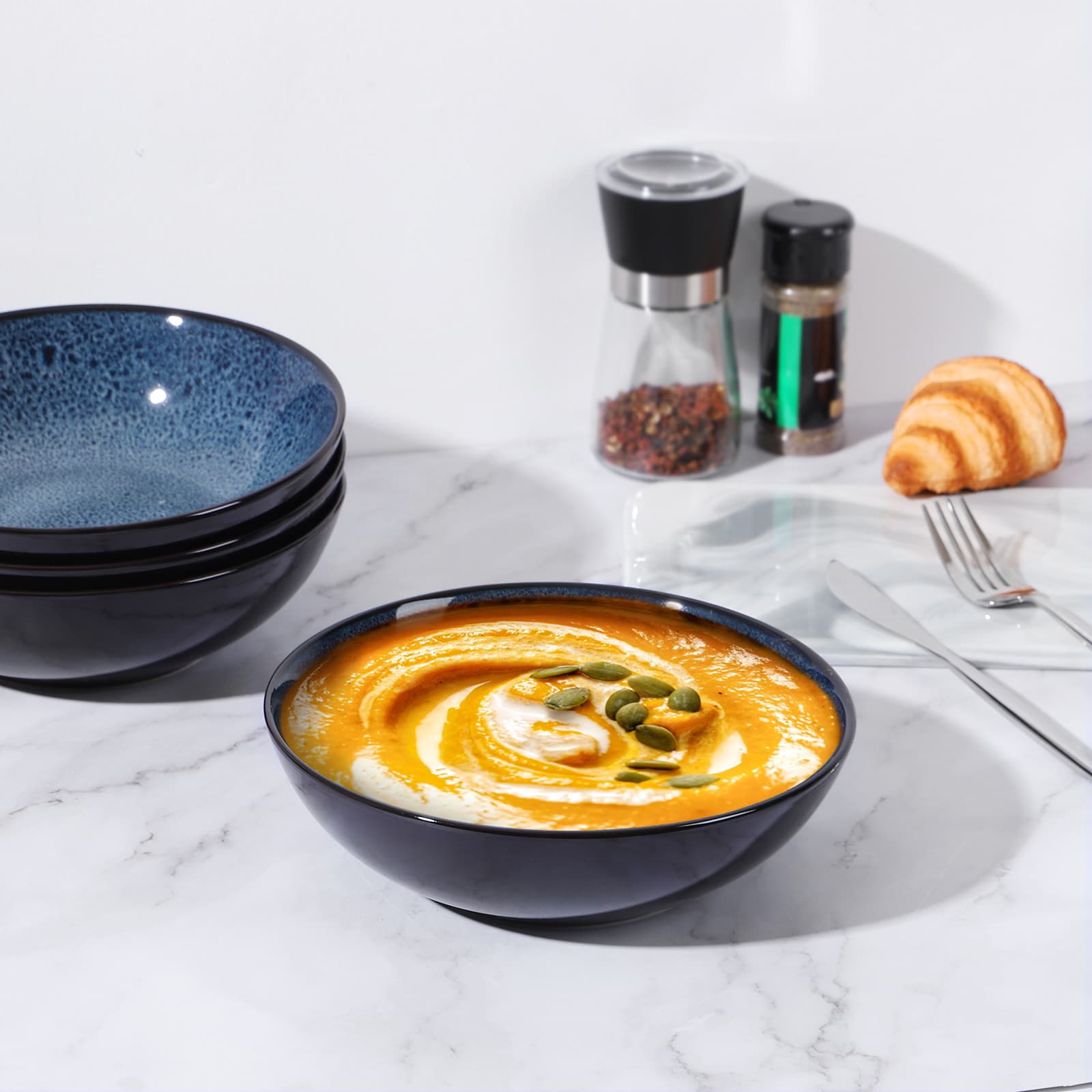 Bol artistique Western Kiln Change Peacock Blue 30 oz – Ensemble de 4 bols pour céréales, salade, pâtes, soupe et dessert, idéal pour service, lave-vaisselle, micro-ondes et four