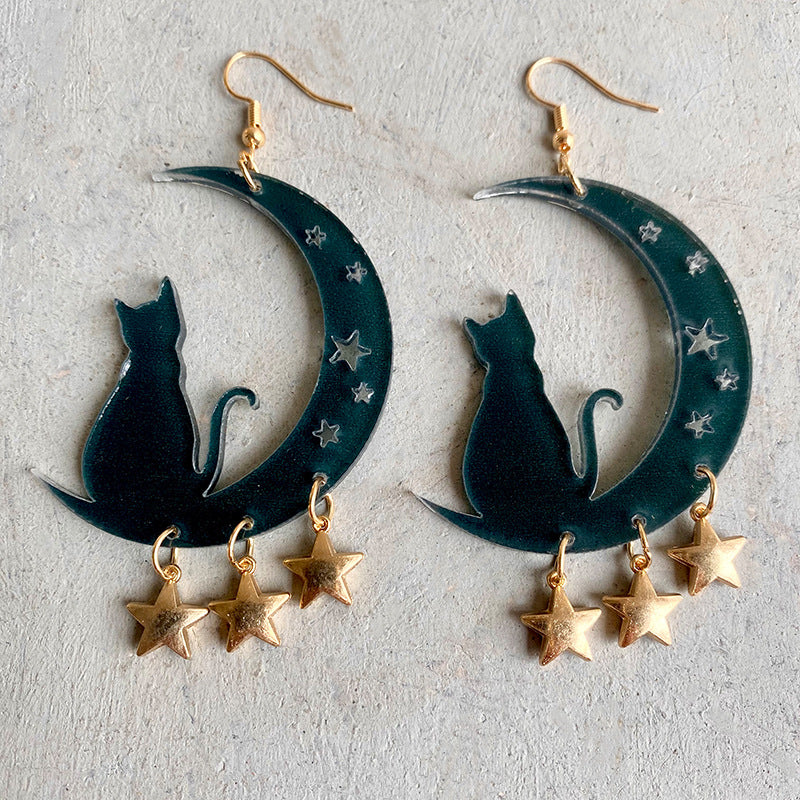 Boucles d'oreilles à pampille en acrylique Moon Cat pour femme